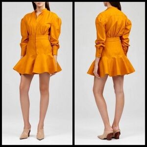 Acler Lewis Cotton Shirt Dress Orange / Mustard Ruffle trim Size 4
